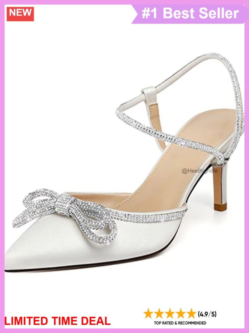 Rhinestone Bow Slingback Kitten Heels Pointed Toe Dress Pumps